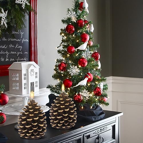 Image of Wondise Flameless Candles with Timer, Battery Operated Flickering 3D Wick Real Wax Pine Cone Candles for Christmas Indoor Decoration, Set of 2, Brown(D3.5 x H6 Inch)