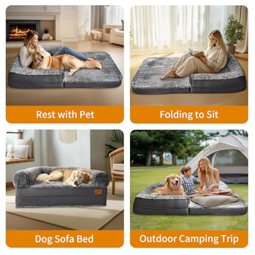 BingoPaw Foldable Human Dog Bed: Orthopedic Memory Foam Human Sized Dog Bed, Waterproof Pet Bed for People, Faux Fur Pet Couch for Adult Grey 180x95x28cm - Image 6