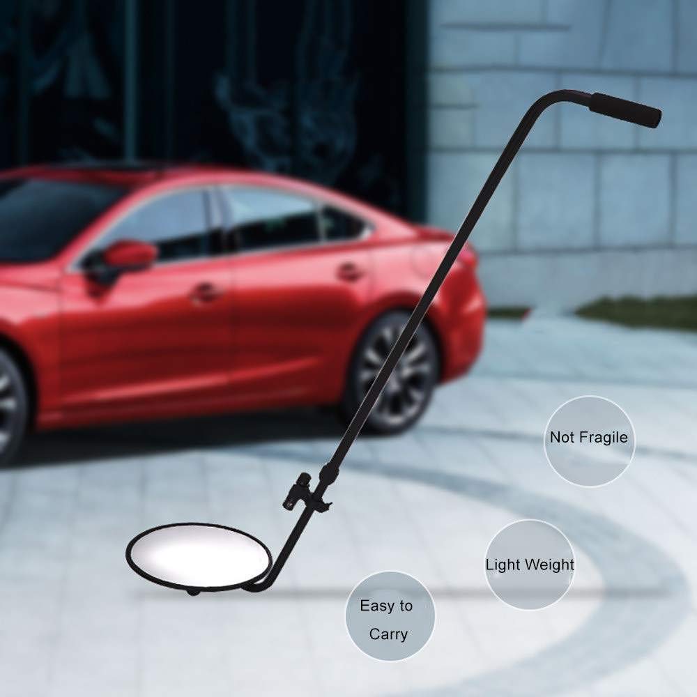 Miroir d'inspection télescopique pour véhicules, réflecteur de réparation avec source lumineuse LED, miroir de détection en acrylique pour inspection de sécurité, 3 roulettes - 1 lampe torche, argent.