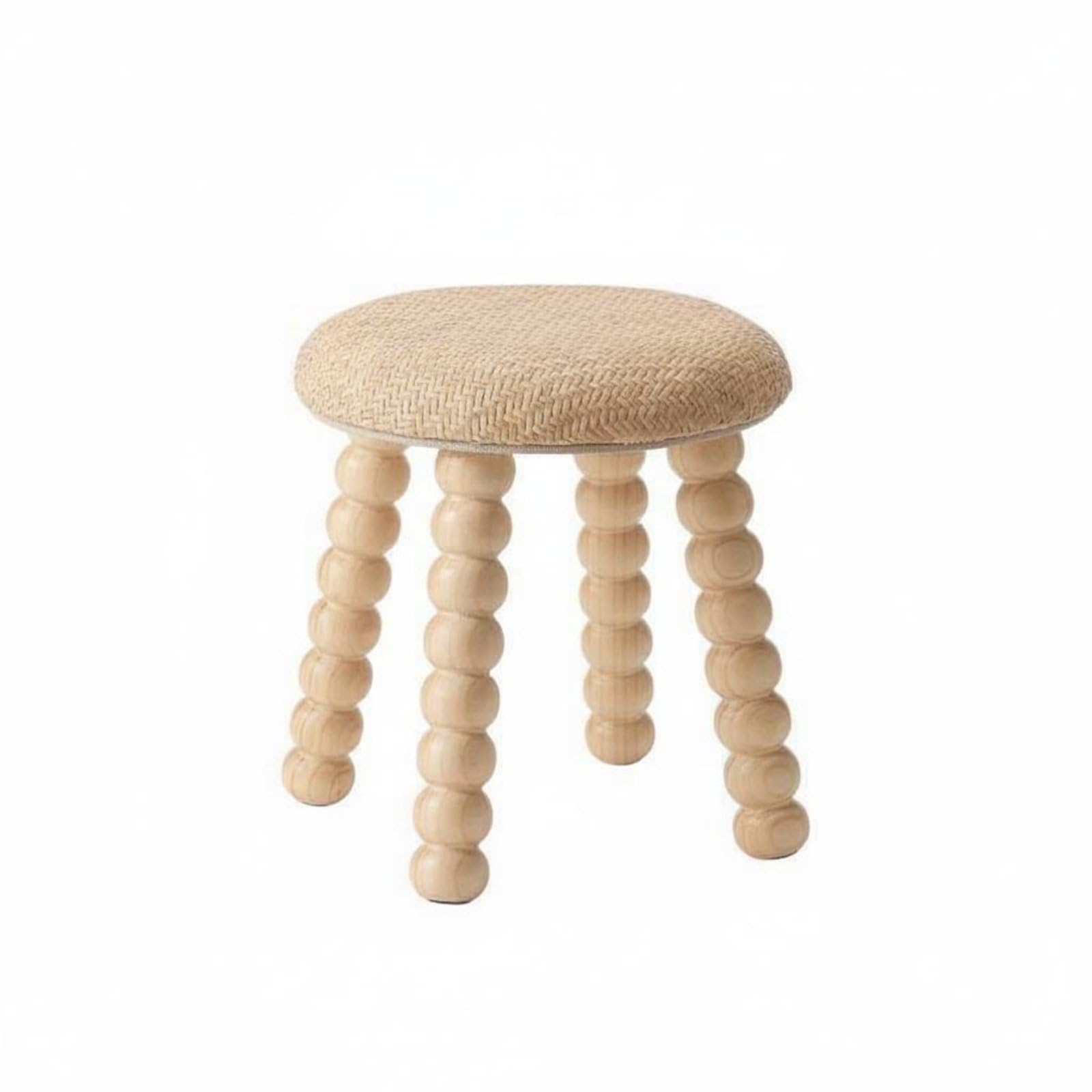 Woven Rattan Stool Rounded Design Round Wooden Stool Wooden Vanity Seat Sturdy Wood Legs Household Furniture Decorative, Rattan Stool-image-40