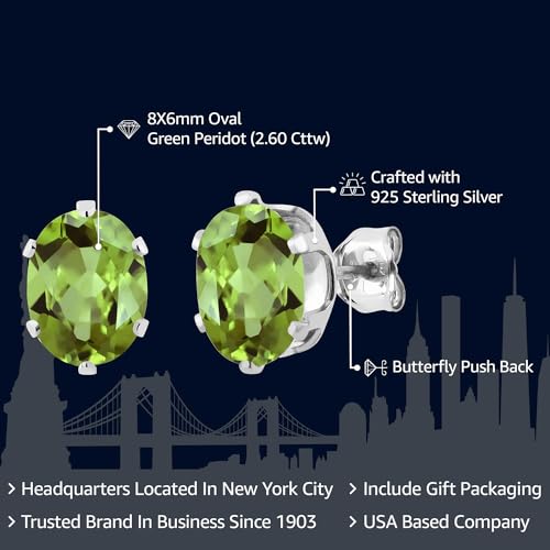 Gem Stone King 2.60 Cttw Green Peridot Stud Earrings For Women Men | 925 Sterling Silver | Gemstone Birthstone | Oval 8X6MM | Fine Jewelry Gifts for Her Mom Women Wife2