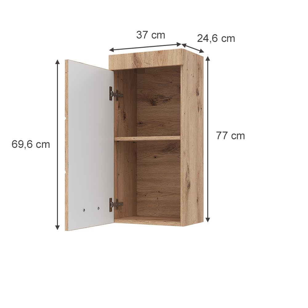 Vicco Badschrank Luna, Eiche Wotan, 37 x 77 cm, zur Wandmontage, kombinierbar mit weiteren Luna Möbeln
