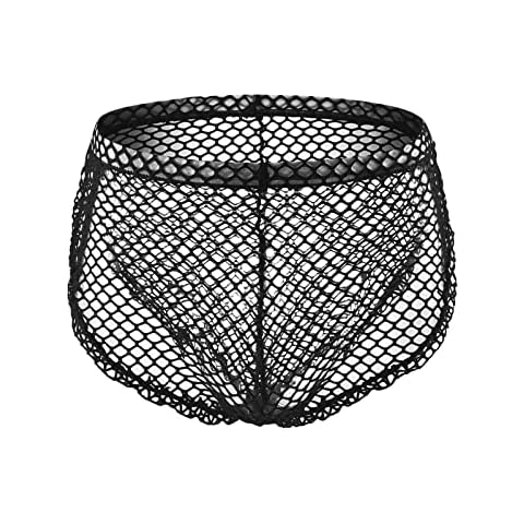 Akkad Kuti Mens Sexy Underwear, Fishnet Boxer Briefs for Men See Through Shorts Split Sides Lingerie, Black, Small Cover