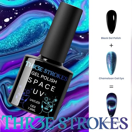 Image of THR3E STROKES 9D Glitter Cat Eye Gel Magnetic Shimmery Finish Nail Polish Art Manicure DIY at Home Soak Off UV Gel 7.5ML (CE3, 7.5ML)