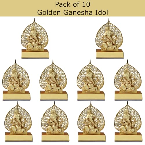 Image of Saugat Traders Diwali Corporate Bulk Gifts for Employees, Clients - Pack of 10 Golden Ganesh Ji Statue for Corporate Office, Pooja Function - Religious Wedding Return Gifts