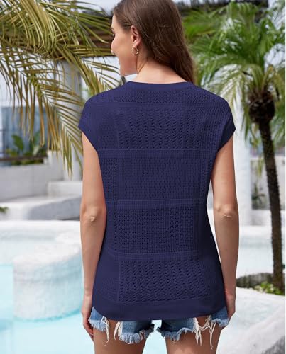 Image of VIISHOW Womens Spring Tops 2025 Summer Shirts Crochet Cap Sleeve Sweater Pullover Cute Crew Neck Beach Cover Ups