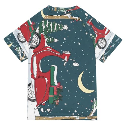 Boys Short Sleeve T-Shirts Red Motocross Moon Rashguard Kids Swim Shirts Sun UPF 50+2