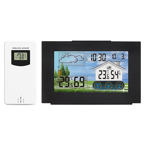 Estación meteorológica para interiores y exteriores, termómetro inalámbrico con clander, reloj despertador, 4 grados de luz, 1 termómetro exterior