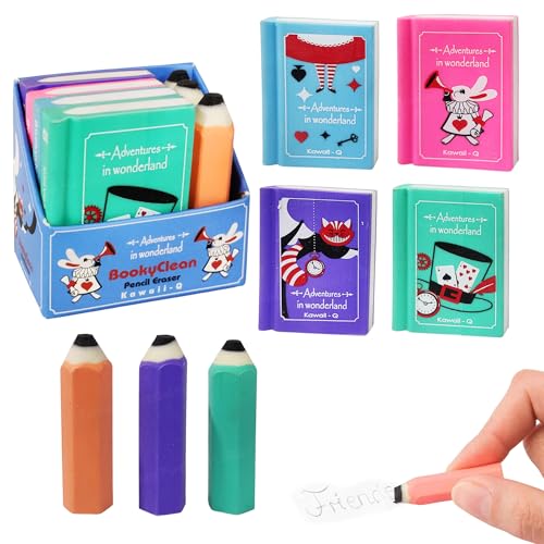 Image of FunBlast Mini Pencil and Book Shape Erasers Set For Kids - Multicolor, Rectangular, Rubber, Kawaii Eraser Set, Eraser, Multi-Color