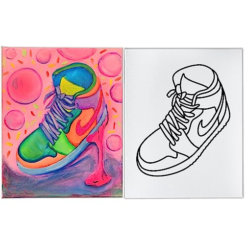 Indigo Art Studio Pre Drawn Canvas Paint Kit for Adults Kids Couples | Stenciled | Sneakers Air Jordan Retro | DIY Birthday Gift & Sip and Paint With Twist Party Favor (Sneakers #6) (11x14 Inches)