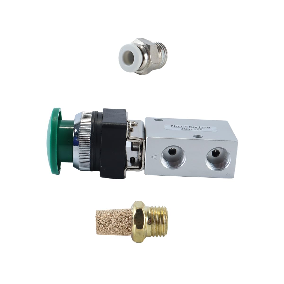 Vanne pneumatique 3/2 voies à bouton-poussoir champignon manuel vert 1/4" BSP – pour l'automatisation industrielle et la maintenance des machines