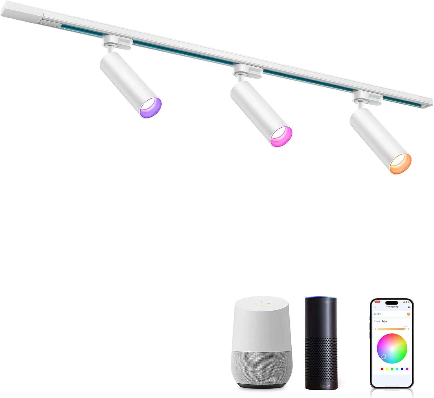 Track Lighting with MuJoy 3 LED Track Lighting heads, 16 Million Colors and 6500K Cool White