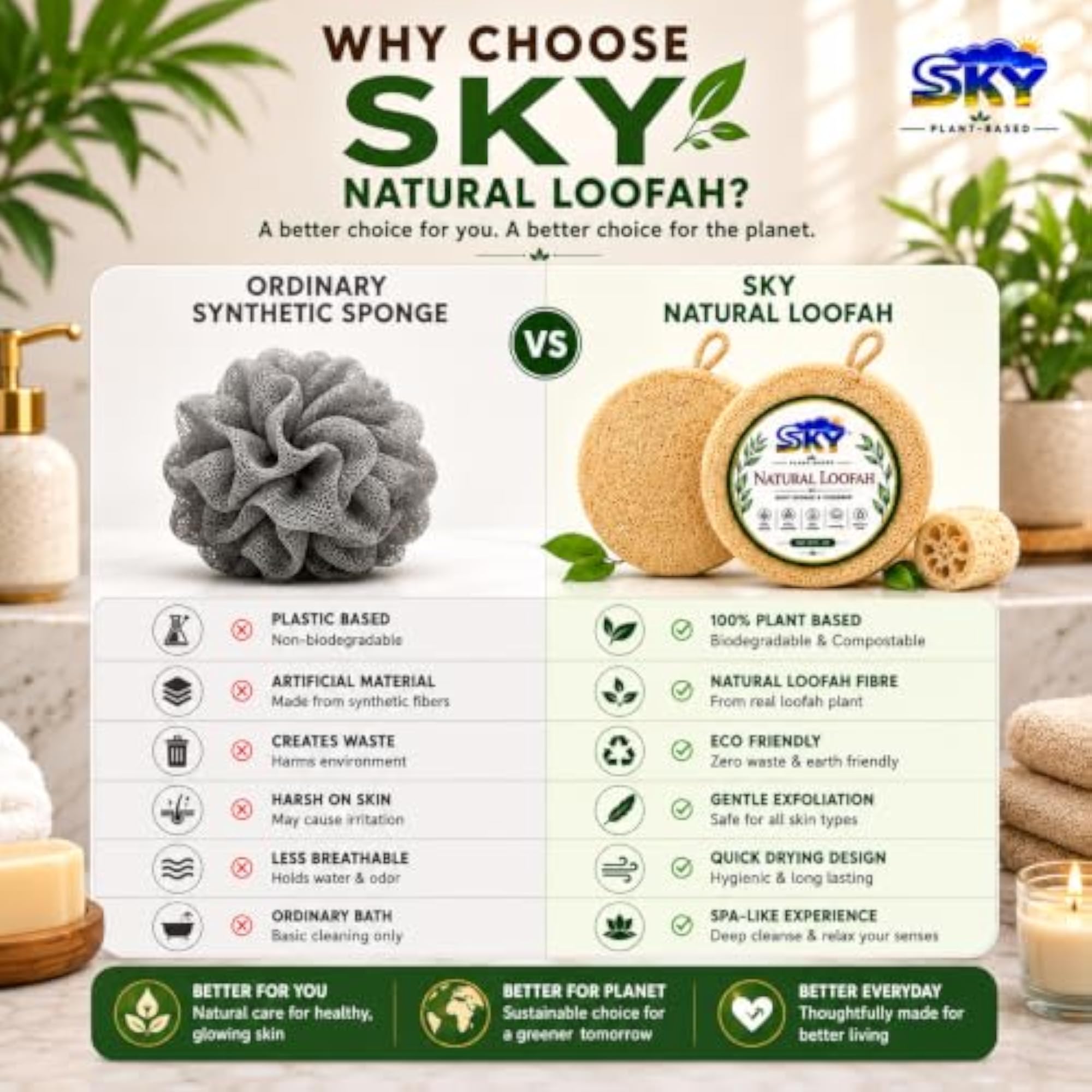 Organic Bath Loofah Natural Sun Dried Exfoliating Sponge