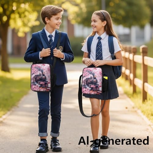 Gomyblomy Steam Train Backpack for Girls 6-8 8-12 Kids School Bag with Lunch Box and Water Bottle Sleeve 4 Piece Cherry Blossom Girls Bookbag Set for Elementary Middle School Supplies for Teens by Gomyblomy - Image 6