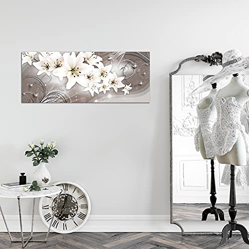 Tableau moderne 1 partie lis fleurs toile intissée beige - 5