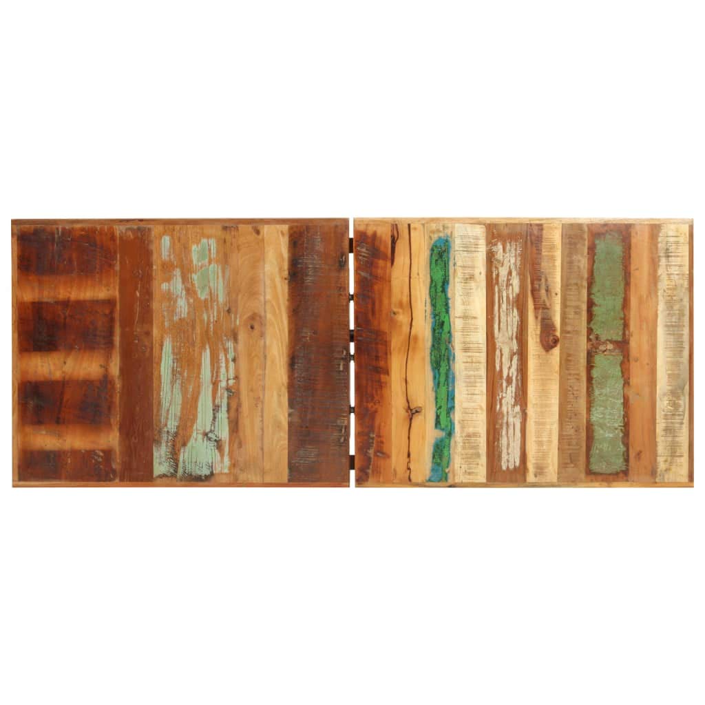 7-TLG. Juego de bar de madera vieja y piel auténtica con mesa de 180 x 70 x 107 cm, 6 sillas de bar con funda de piel de cabra, patas de acero, estilo industrial, para cocina, comedor, salón