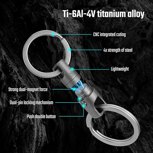 Image of KeyUnity Titanium Magnetic Quick Release Keychain, One-Hand Detachable Connector for Car Keys, USB Drives and EDC, Gear, KA45 Large-1 Pack