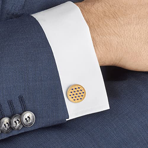 Gold Tie Clips For Men And Cufflinks For Men With Shinning Stone, The Unique Tie Clips And Cufflinks With Gift Box Are Suitable For Wedding, Father Of Bride And Groom/Groomsman. (Blue Crystal+Gold) #TOP3