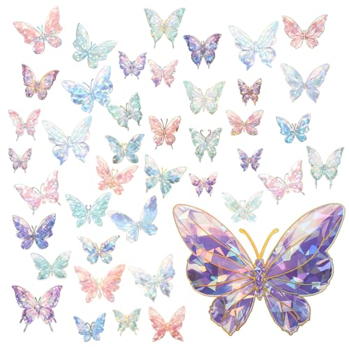 Holografische Glitzer-Schmetterlings-Aufkleber Handy-Schmetterling-Aufkleber-Set blau grün rosa lila funkelnde Kristalle klares Harz wasserdichte Aufkleber für Scrapbooking Journaling