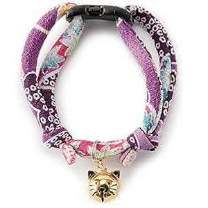 Necoichi Chirimen Hanabi Fireworks Cat Collar (Purple) with Bell Safety Breakaway Soft Lightweight for Cats Kitty Kitten Japanese Stylish Pattern, No.1 Seller in Japan
