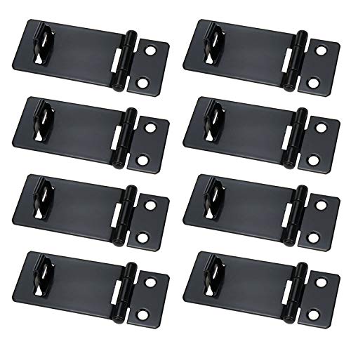 HONJIE Black Padlock Hasp， Door Slide Latch Lock Sliding Bolt Lock Black Painted Iron Lock 2 Inch Black Iron with Screws for Home Yard Garden Set of 8