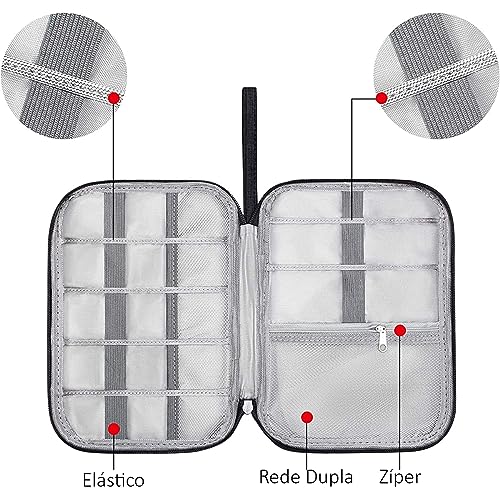 Estojo Organizador de Cabos e Acessórios Eletrônicos, Bolsa de Viagem/Necessaire para Acessórios de