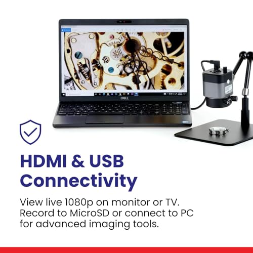 Image of AmScope UHM210 Series 1080p 2.0MP HDMI Digital Microscope on 11 inch Articulating Arm