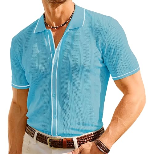 Chemise de golf en tricot léger respirant pour homme vêtement de sport à rayures