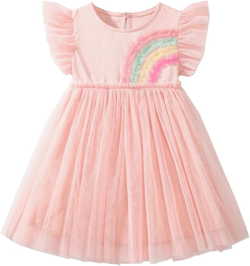 LitBud チュール ドレス ガールズ 誕生日 衣装 パーティードレス 幼児 半袖 カジュアル 夏 チュチュスカート 1-8歳