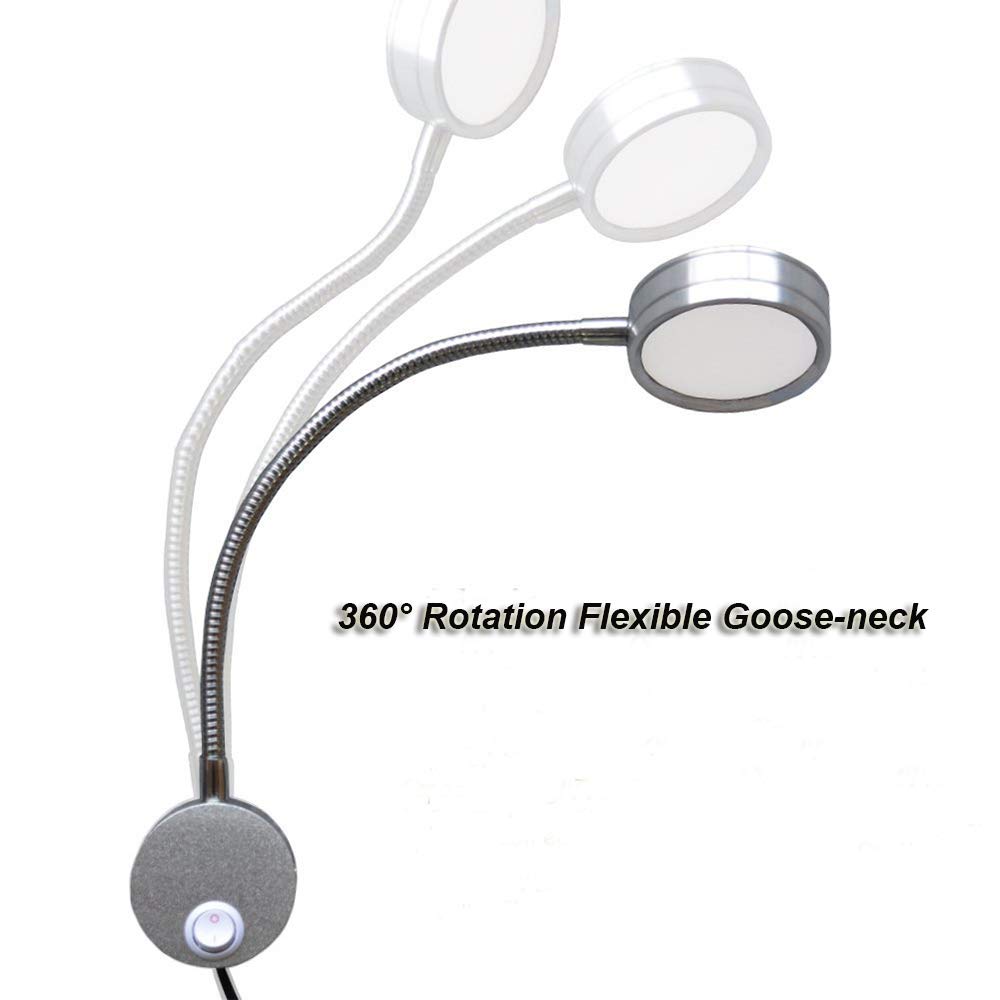 Youngine EU Plug Leselampe, flexible 5W LED Leselampe mit EIN/AUS-Schalter und Stecker, Schwanenhals Nachttischleuchte für Schlafzimmer Büro Hotel, 6000K (Silber-kühles Weiß)