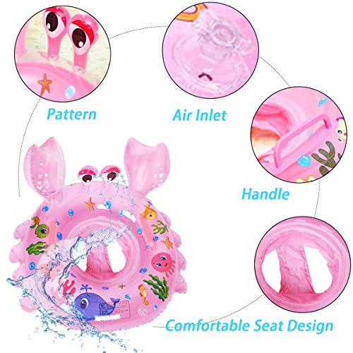 Aiyuencici Baby Swimming Float, Inflatable Floatie Raft With Handle Safety Seat, Children Waist Float Ring Kids Water Bathtub Beach Party Toys, Toddler Swim Ring For 4-48 Months (Pink Crab) #TOP2