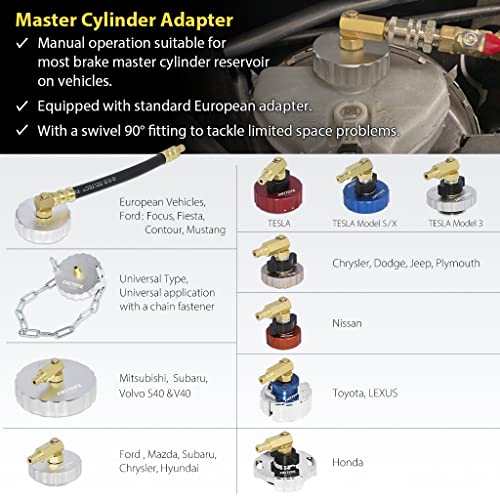 Firstinfo Tools Fit Your Needs A1163HK3 3L Manual Pressure Brake Fluid Bleeder Kit W/ 11 Pcs Metal Master Cylinder Reservoir Adapters + Fluid Receiver Bottle thumb #5