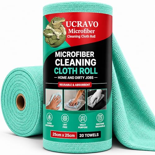 Image of UCRAVO 20 SHEETS - Reusable Kitchen Towel Roll 4000 Times Washable - Ultra Absorbent Lint Free - 10X Cheaper Than Paper Microfiber Cleaning Cloth for Kitchen - Tearable, Reusable - (1 Roll,Sky Blue)