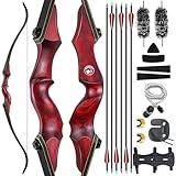 oubert 60 Inch Takedown Recurve Bow and Arrow Set 20-60 Lbs Hunting Bow with Finger Guard and Arm Guard Archery Bow Set for Right Hand Shooter Outdoor Hunting Shooting (45LBS)