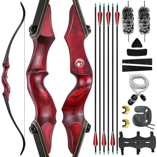 oubert 60 Inch Takedown Recurve Bow and Arrow Set 20-60 Lbs Hunting Bow with Finger Guard and Arm Guard Archery Bow Set for Right Hand Shooter Outdoor Hunting Shooting (50LBS)