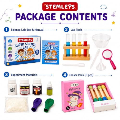 Image of Super Science Lab Kit for Kids, 75 Experiments STEM Educational Science Kit with Equipment, Chemicals and Instruction Manual, Age 8 Years+