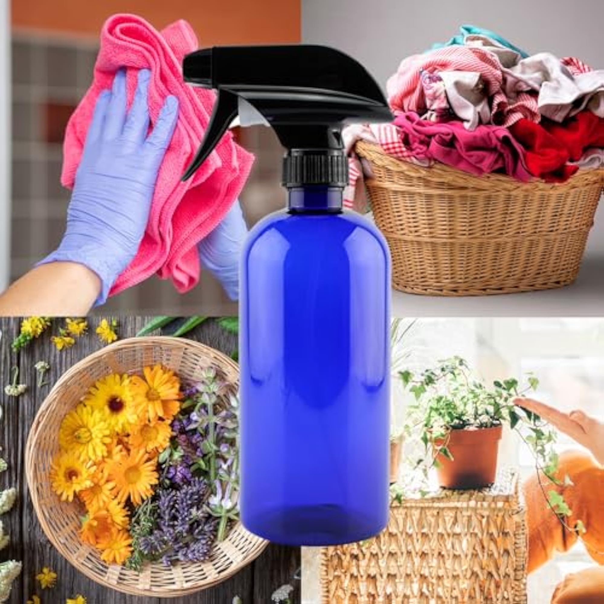 16oz Cobalt Blue Plastic Spray Bottles with Heavy Duty Mist Sprayers