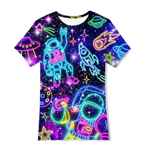 Enlifety Boys Neon Shirt 4T 5T Astronaut Rocket 3D Graphic T-Shirts Casual Sport Tees Tops Clothes for Little Kids