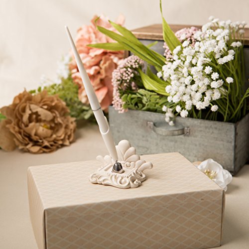Fashioncraft 2466 Baroque Design Pen and Base Accessory Set, Ivory