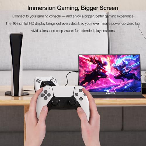Image of 16 inch Portable Monitor with Cover, 144Hz 1920x1200 HDR, USB-C Second Screen for Laptop, PC, PS5, Switch, Mac, Ultra Slim