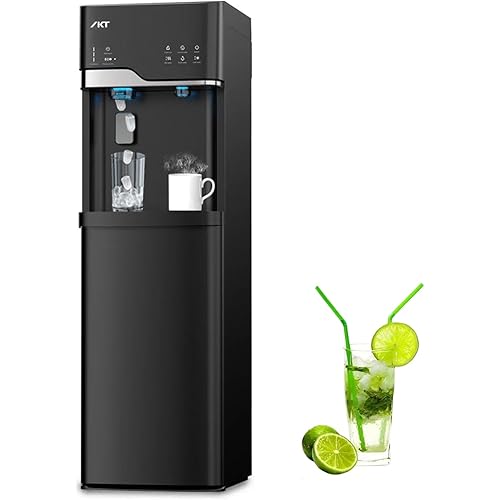IKT Self Clean 4 in 1 Water Cooler Dispenser with Ice Maker for 5 Gallon Bottle Bottom Load 22lbs Daily Capacity Child Safety Lock Ice Full Alert Black