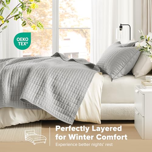 Comfort Spaces - CS14-0060 Kienna Quilt Coverlet Bedspread Ultra Soft Hypoallergenic All Season Lightweight Filling Stitched Bedding Set, King 104"x90", Gray 2 Piece