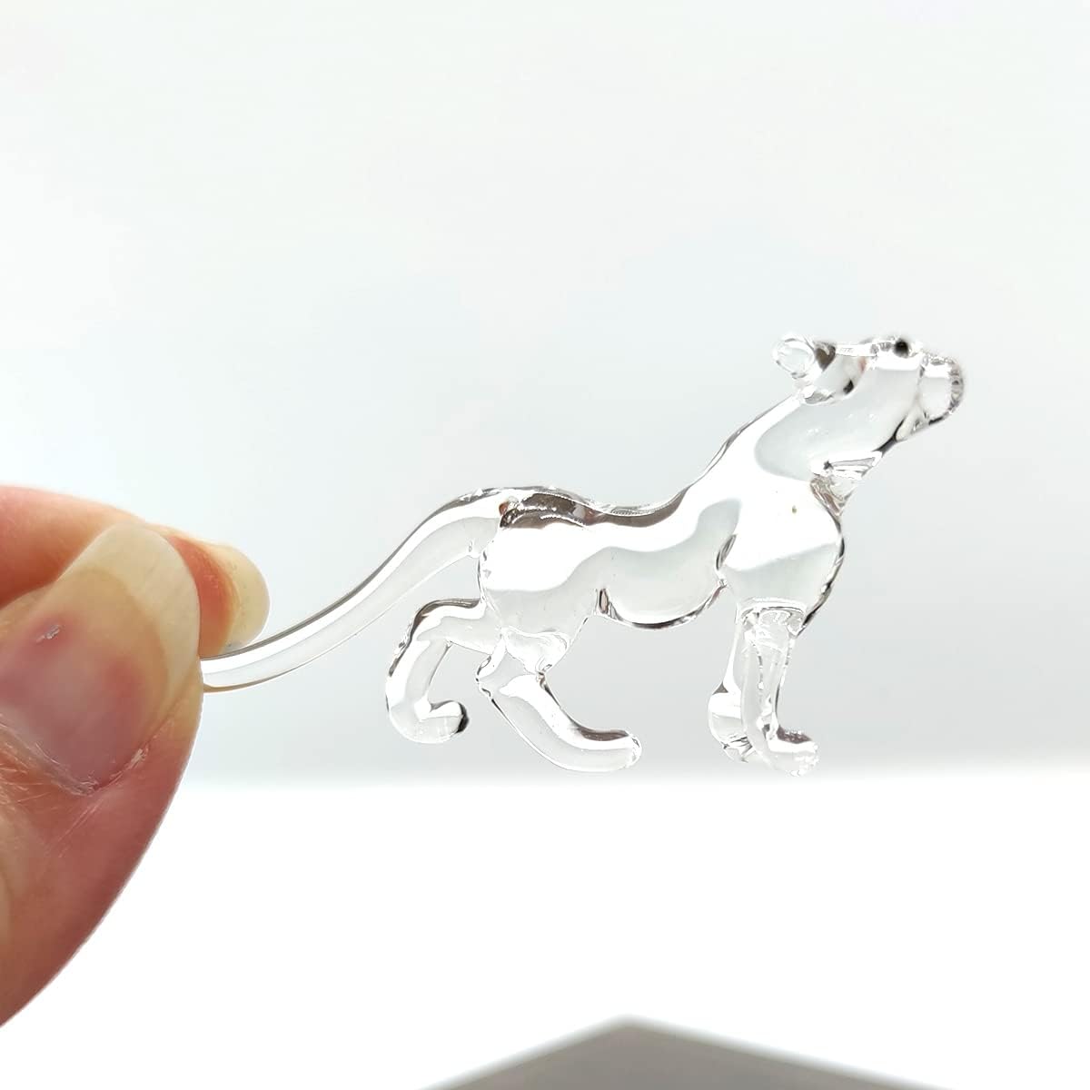 Rare Tiger Micro Tiny Figurines Hand Blown Glass Art Wild Animals Collectible Gift Home Décor (Clear)