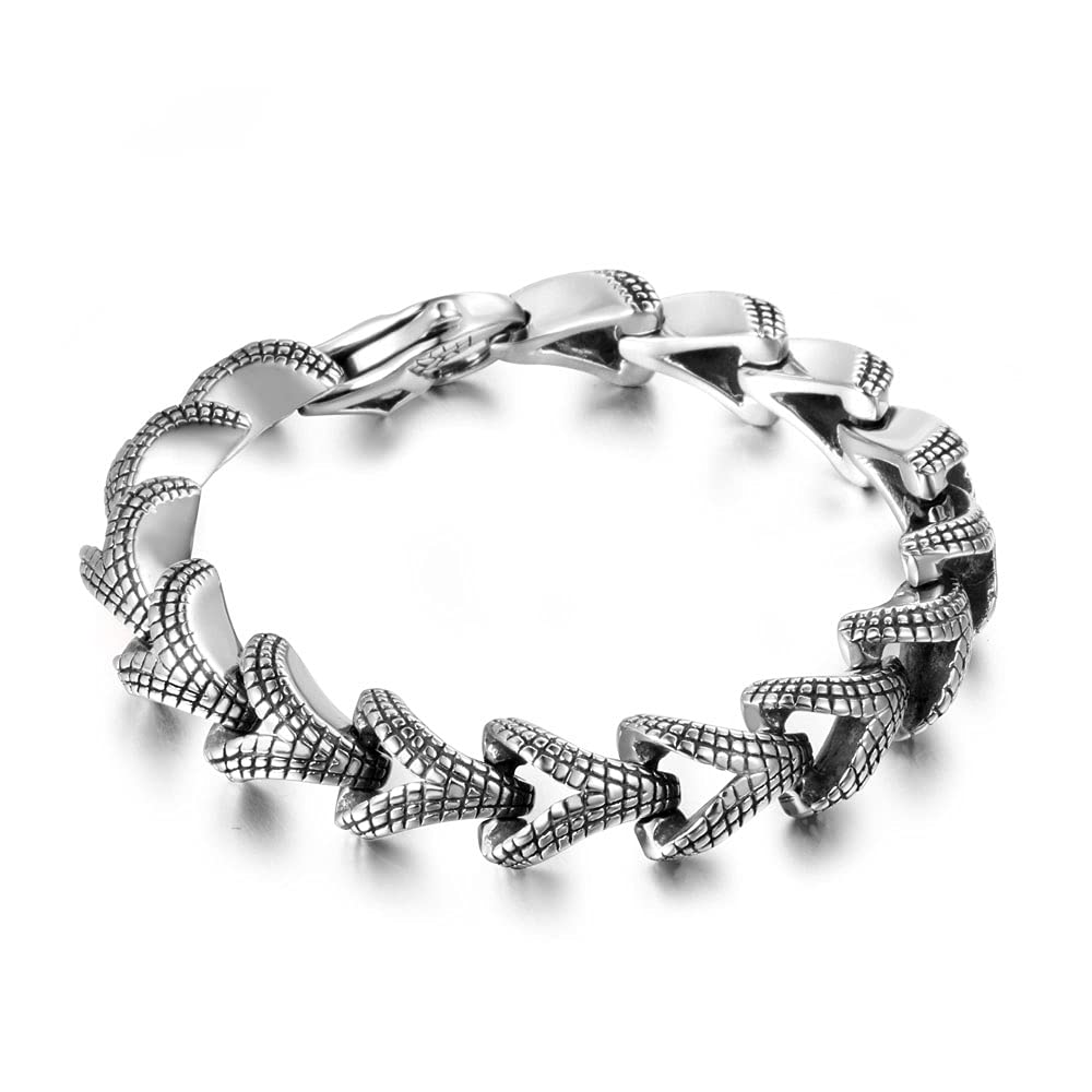 ANNI.SOULStainless Steel Link of Dragon Scale Bangle Bracelet for Men Punk Rock Vintage Silver bracelet, no gemstone
