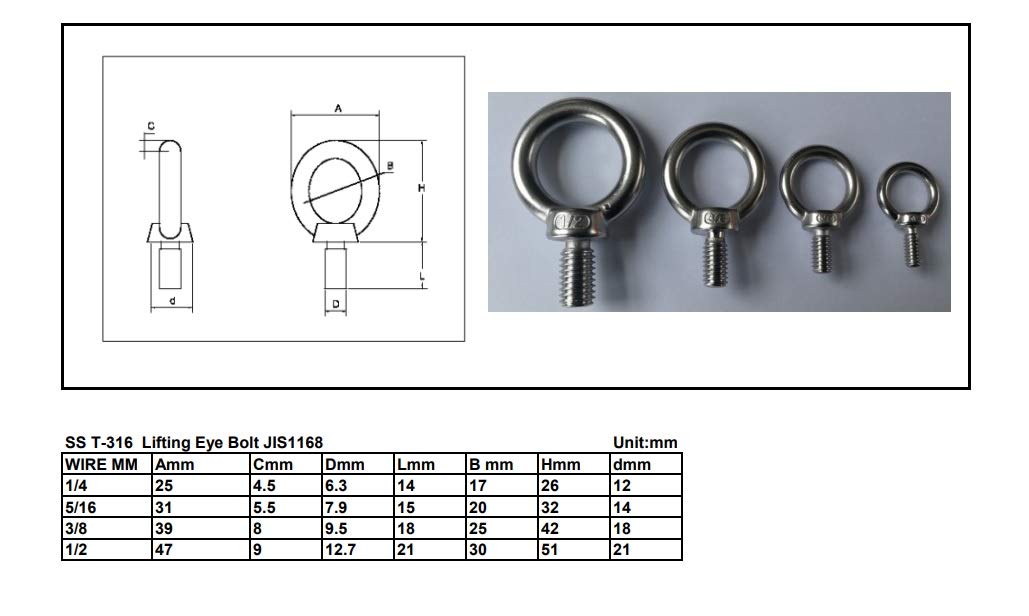 T316 Stainless Steel Lifting Eye Bolt 5/16