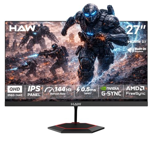 HAW Q27IPY 27 Inch 2k Gaming Monitor QHD (25601440) IPS Display 144Hz Refresh Rate 0.5ms MPRT G-Sync & FreeSync Compatible Built-In Speakers Flat Screen PC & Console Ready - Blac