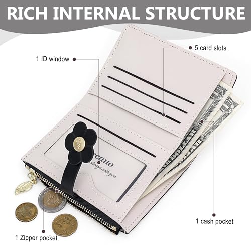 Image of Farcauo Small Floral Womens Wallet Cute Wallets for Women Thin Black Women's Wallet Kawaii Flower Card Wallets for Women Ladies