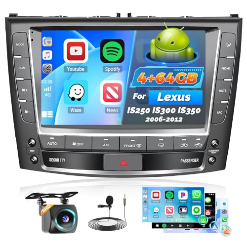 4+64G Android 15 Car Radio for Lexus IS250 IS300 IS350 2006-2012, 9 inch Capacitive HD Touch Screen Bluetooth Head Unit with Carplay Android Auto 5G WiFi GPS Bluetooth 5.0 1280 * 720