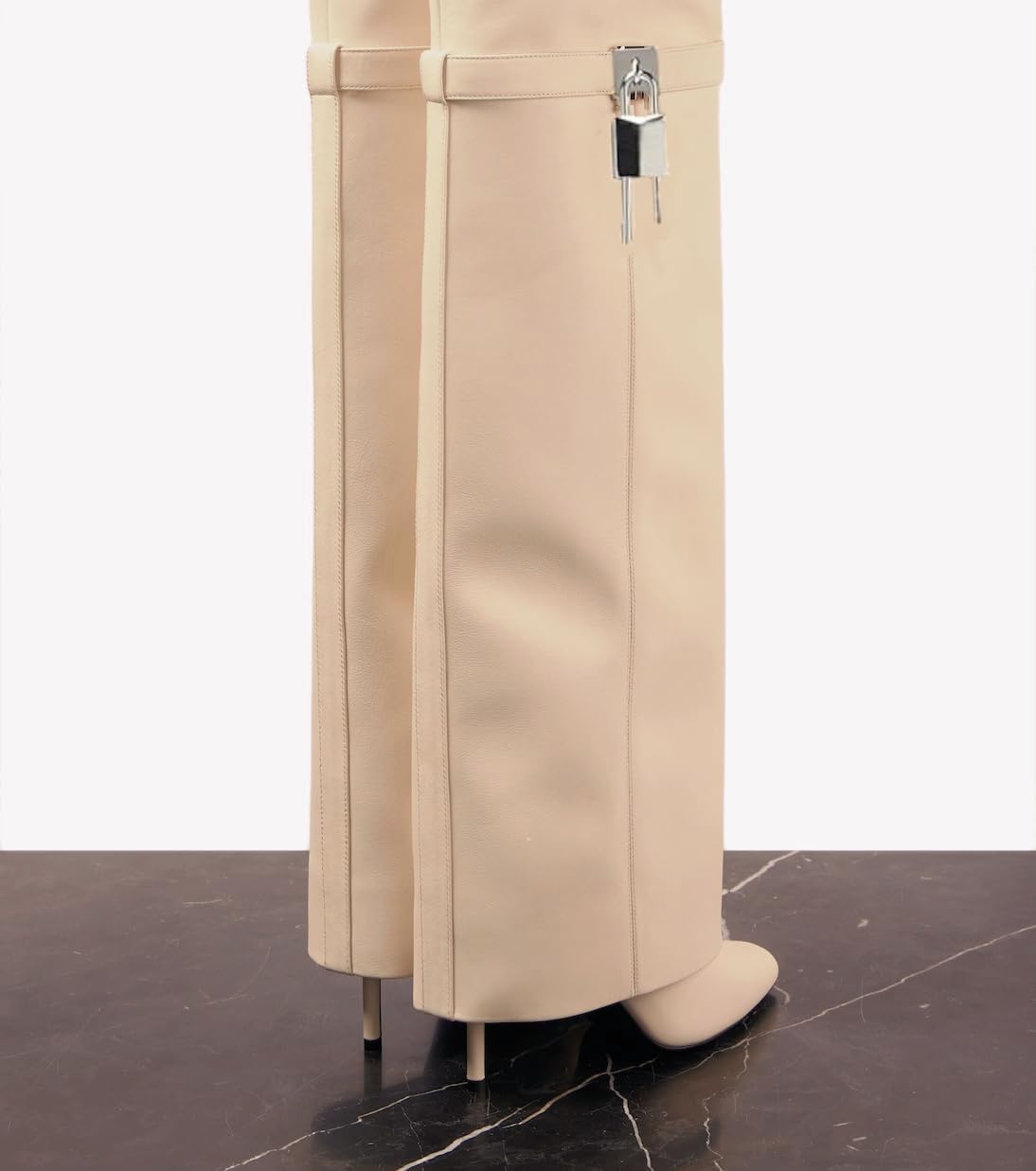 keleimusi Fold Over Thigh High Over the Knee Boots For Women Pointed Toe Stilettos High Heel Padlock Boots Wide Calf Pull-on Fashion Dress Boots - Image 5