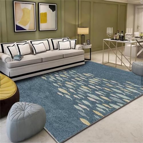 Tapis bleu de salon rectangulaire haut de gamme qui ne se décolore pas - 2
